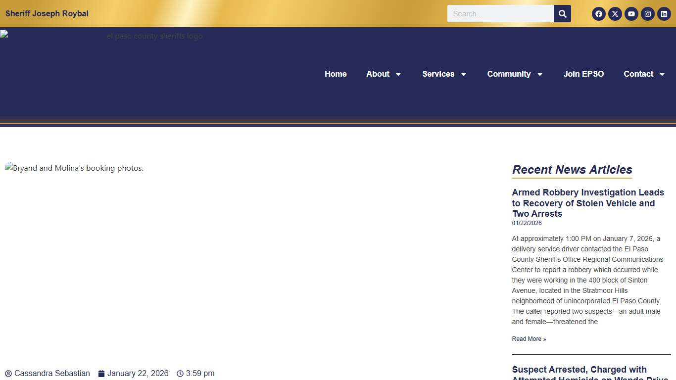 Armed Robbery Investigation Leads to Recovery of Stolen Vehicle and Two Arrests – El Paso County Sheriff's Office